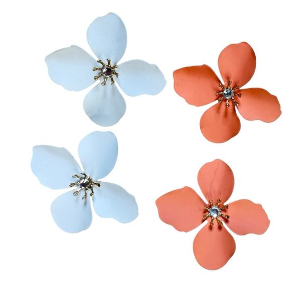 C&C California Set of 2 Flower Earrings Pierced Orange & White - Picture 3 of 5